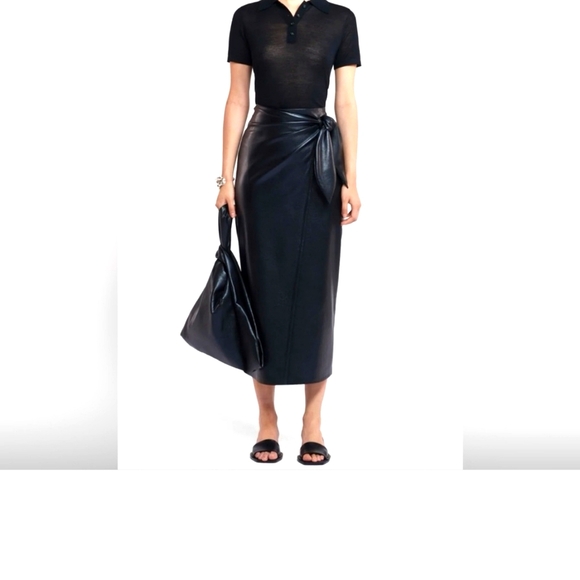 Nanushka Carola Black Maxi Wrap Faux Leather Skirt Tie Front XL NWT - Picture 1 of 15
